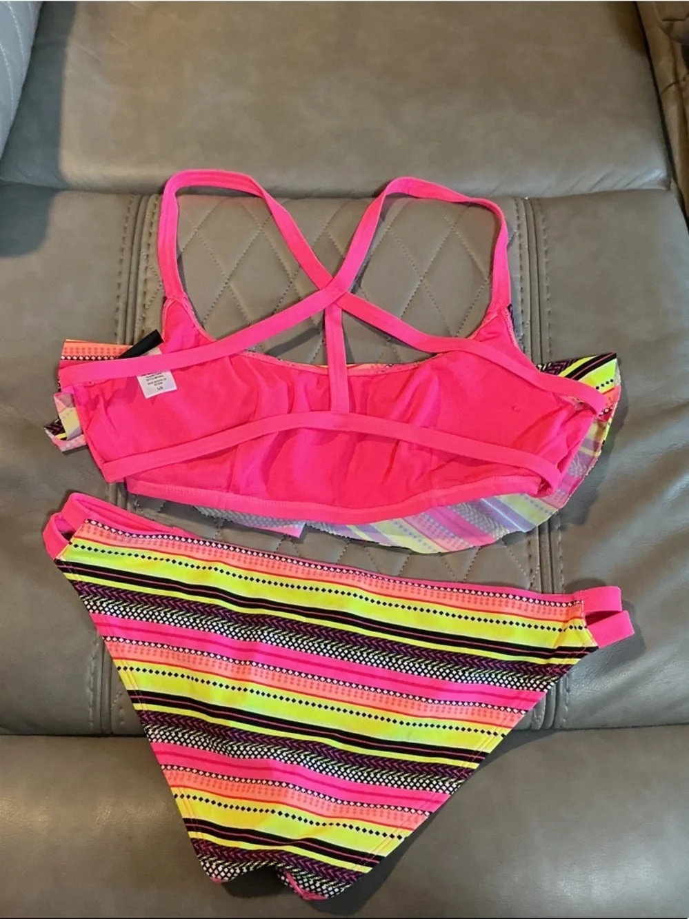 Joe Boxer Neon Pink & Yellow Striped Ruffle Bikini Set